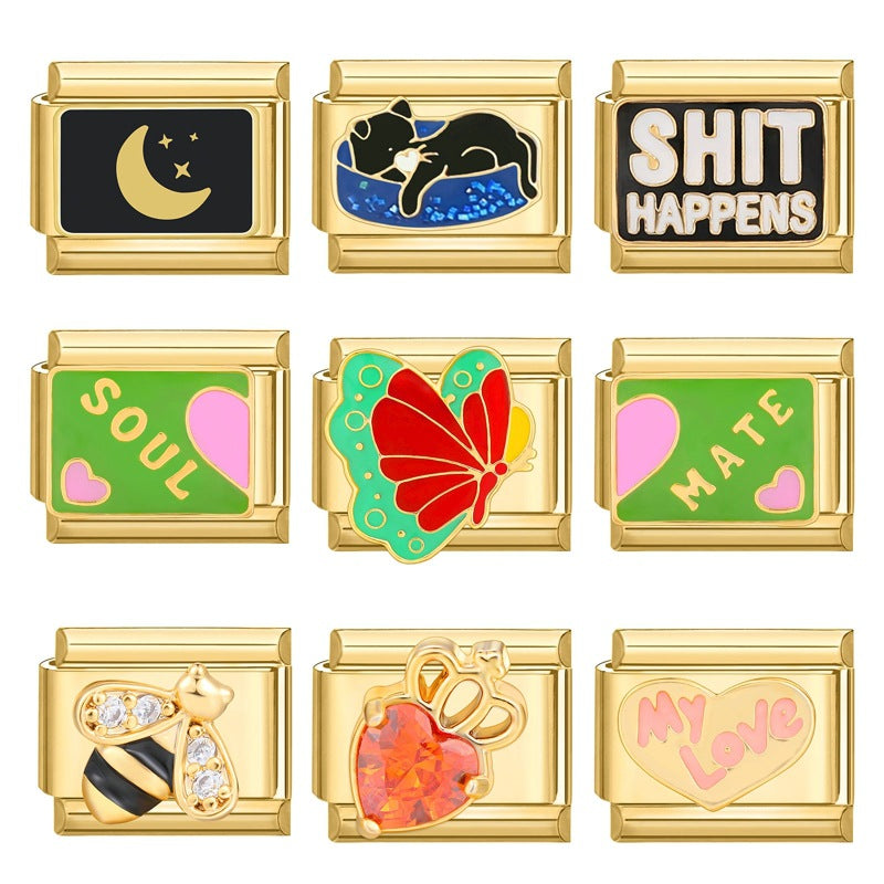 Wholesale Italian Charm Bracelet 9mm DIY Splicing Removable Stainless Steel Gold Bottom Light Luxury Composable Bracelet