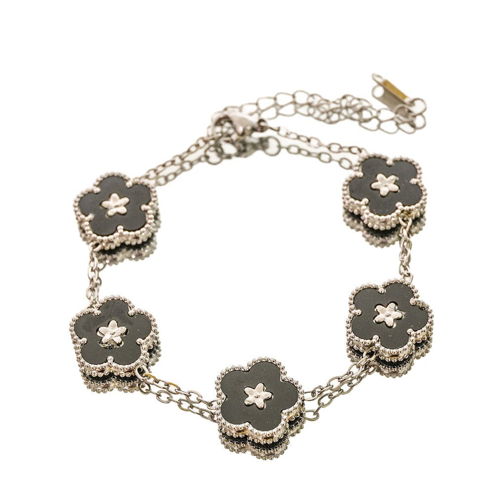 Wholesale Five Leaf Clover Floral Design Stainless Steel Bracelet Stylish Everyday Jewelry Accessory Boutique Resale Gift
