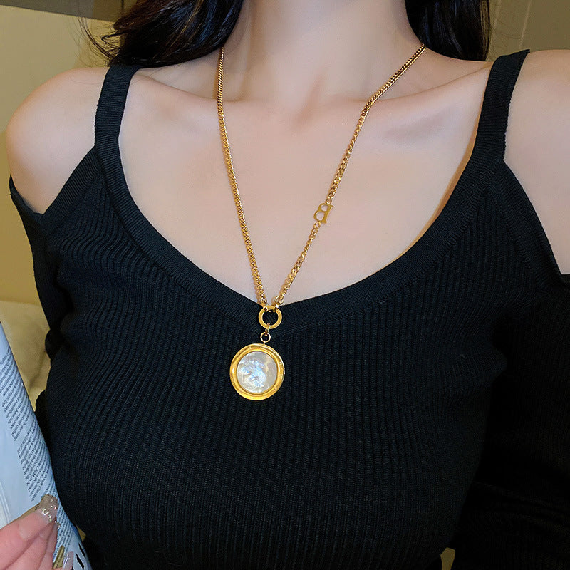 Wholesale  geometric zircon Pearl T-shaped buckle necklace