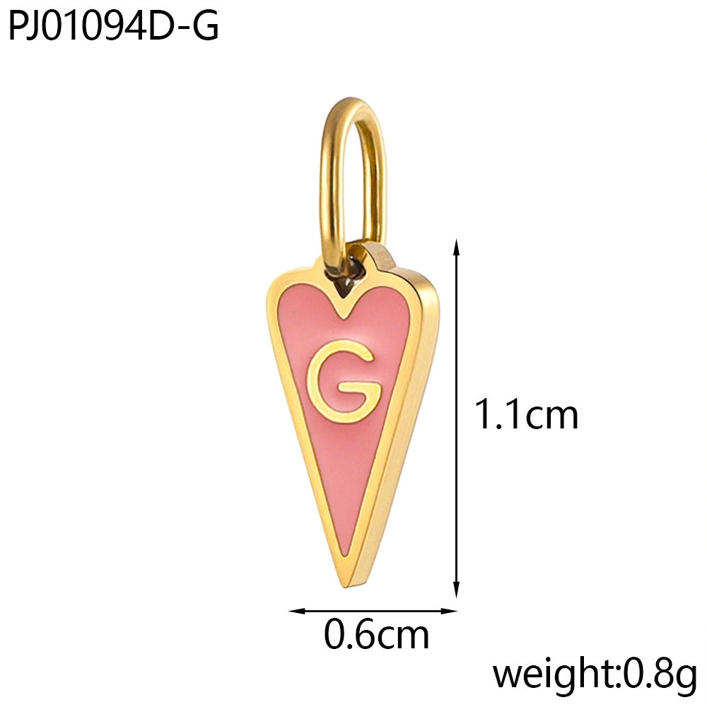 Wholesale Single-sided oil-dropping heart 26 English letters stainless pendant