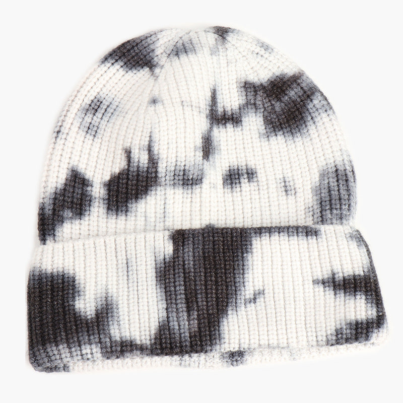Wholesale  tie-dye turn-up knitted hat  winter fashion warm wool hat