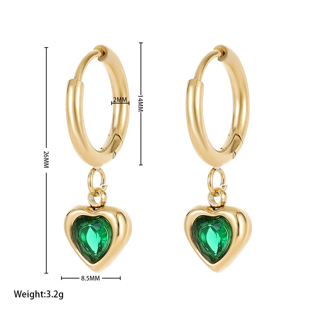 Wholesale Heart-Shaped Emerald Titanium Steel Jewelry Set including Earrings Necklaces