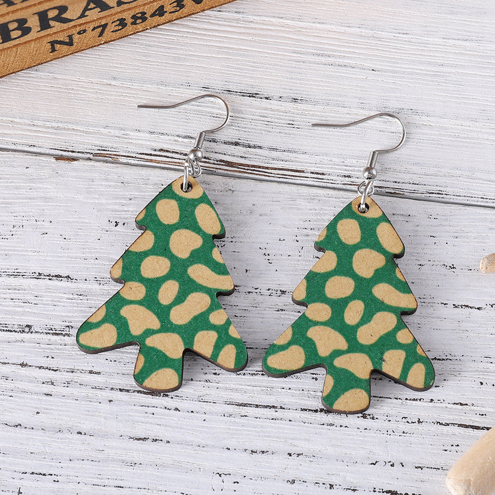 Wholesale Christmas Tree Pendant  Wooden Double-sided Earrings