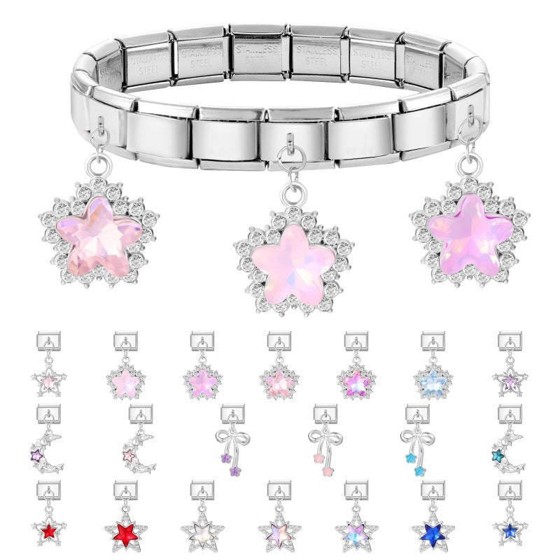 Wholesale  Italian Charm Bracelet 9mm DIY  Star Pendant Creative Stainless Steel Composable Bracelet
