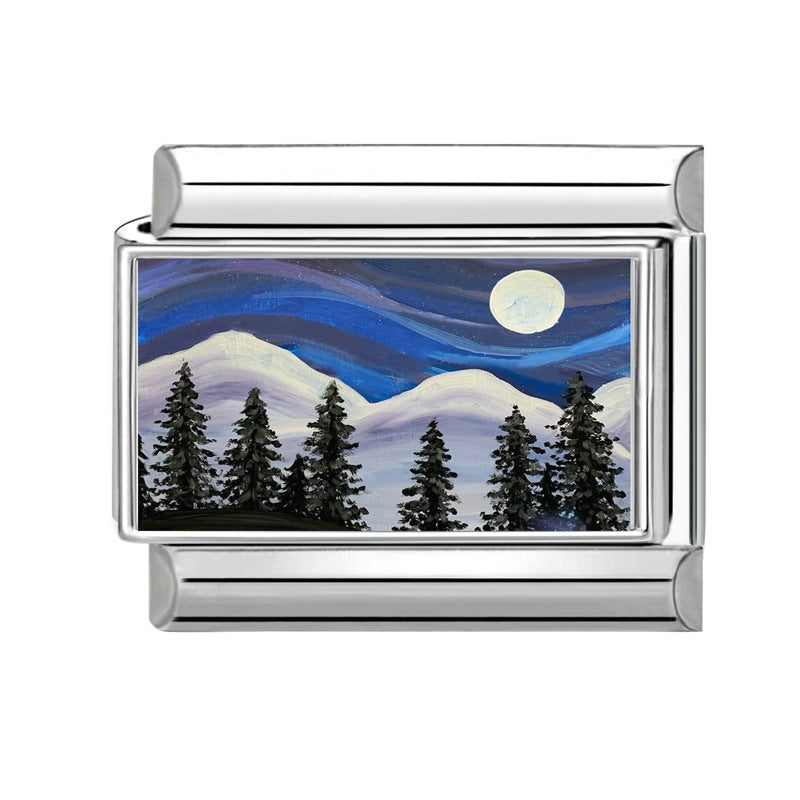 Wholesale Italian-Style Landscape Charm Stainless Steel Bracelet Jewelry Accessory