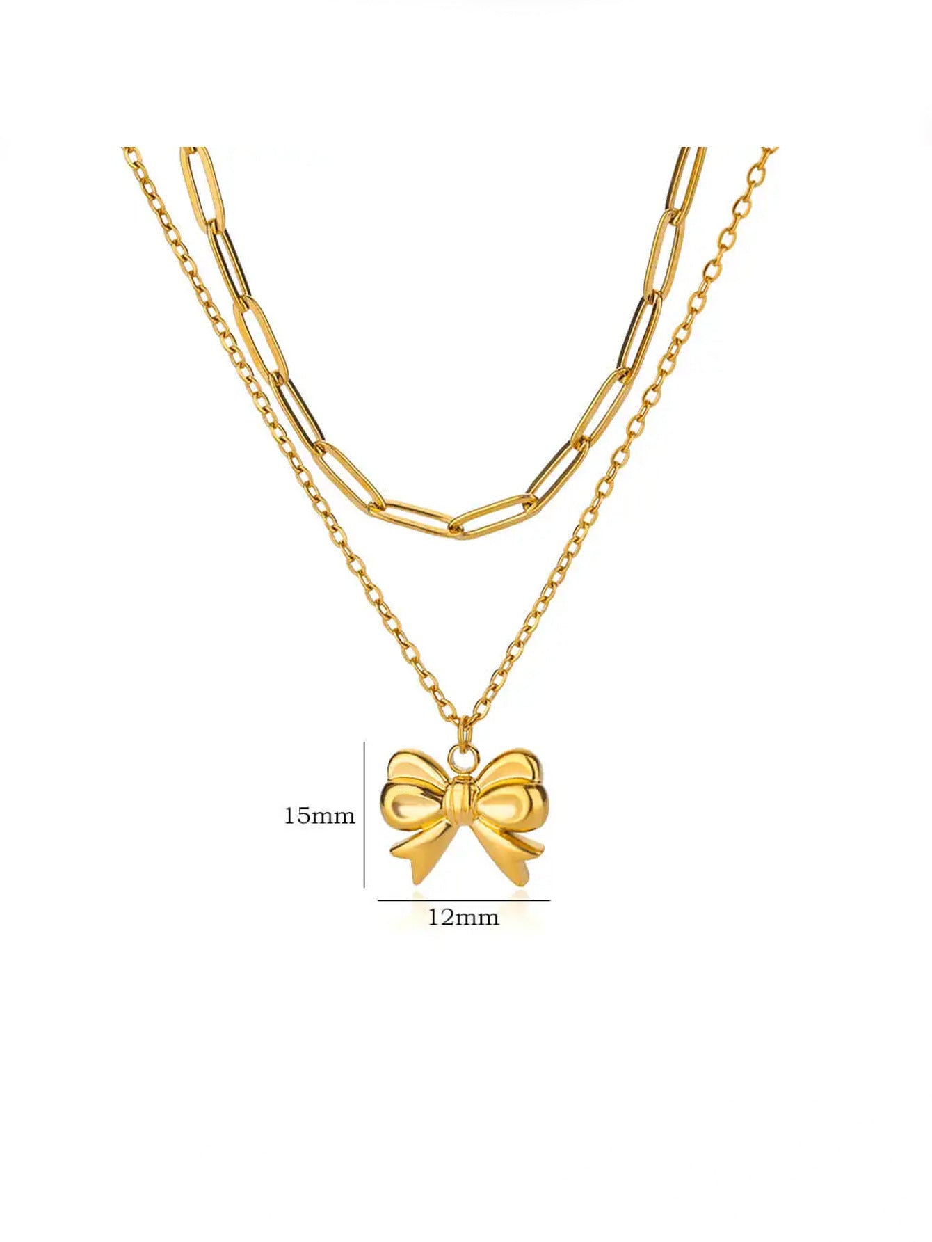 Wholesale  Stainless steel bow chain 18k gold double layer stacked wearing necklace
