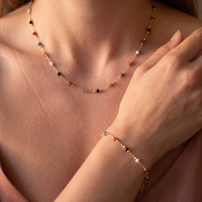 Wholesale Retro Colorful Natural Stone Necklace French Minimalist Geometric Collarbone Chain Everyday Fashion Jewelry Accessory