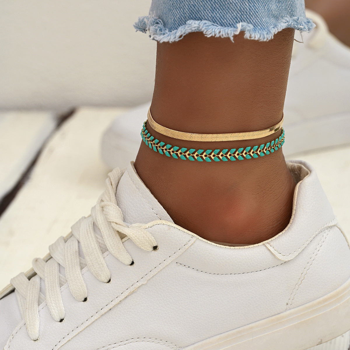 Wholesale  flat snake twist dripping oil anklet