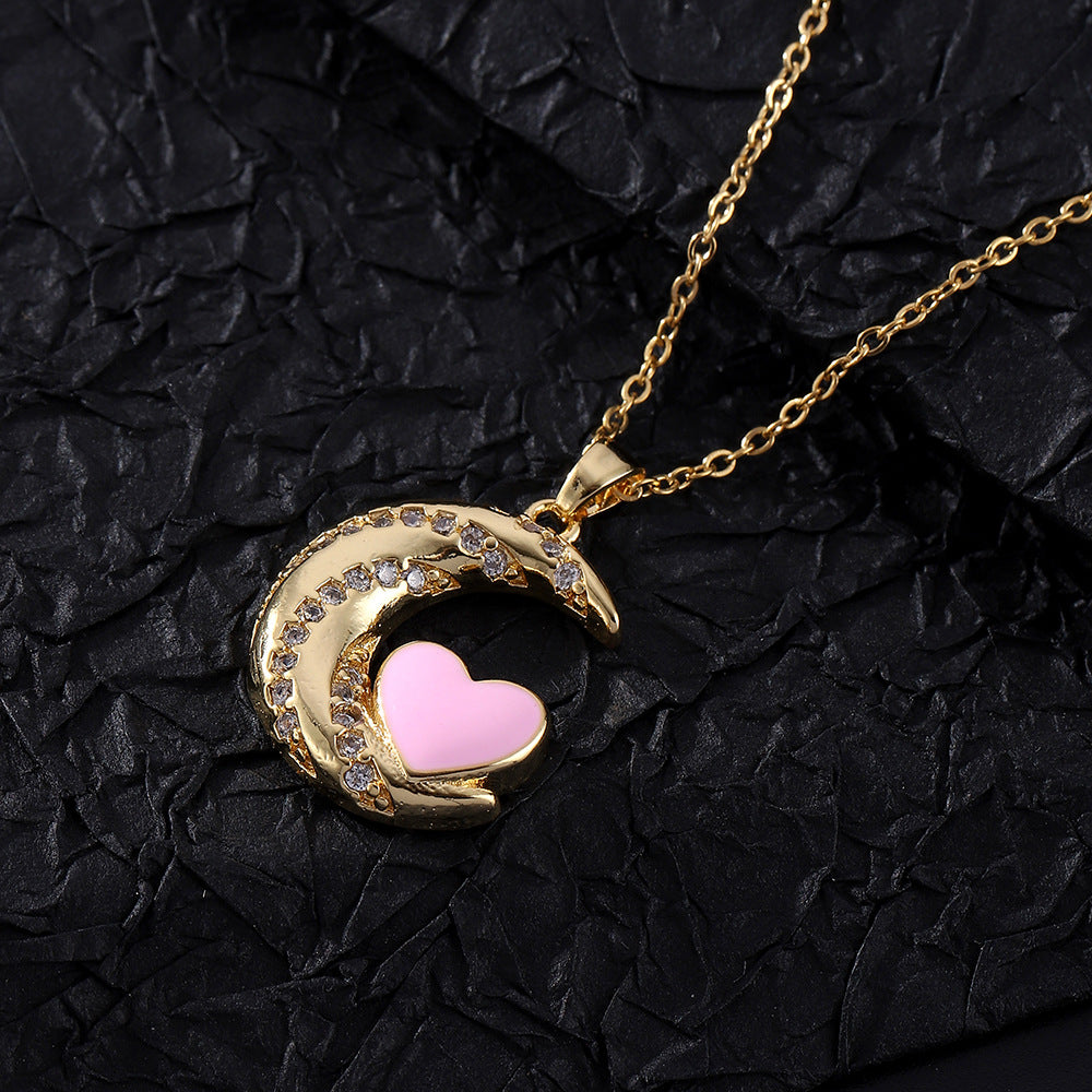 Wholesale Oil Dripping Love Heart Moon Copper Necklaces ACC-NE-SY005