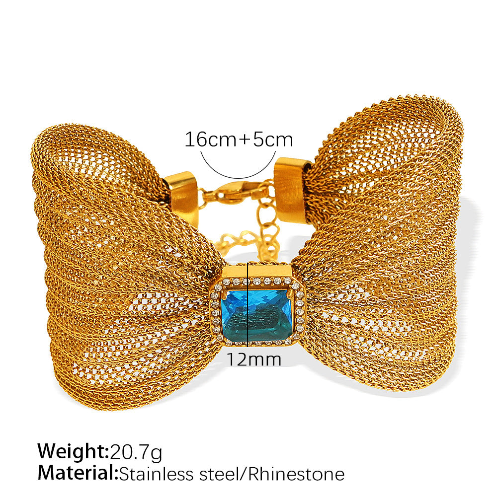 Wholesale Titanium Steel  Atmosphere Bracelet Bow Design Inlaid Stone Simple Bracelet