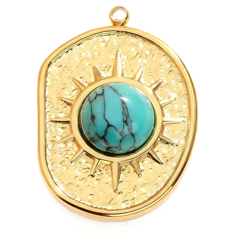 Wholesale Stainless steel vintage pendant inlaid with turquoise charms