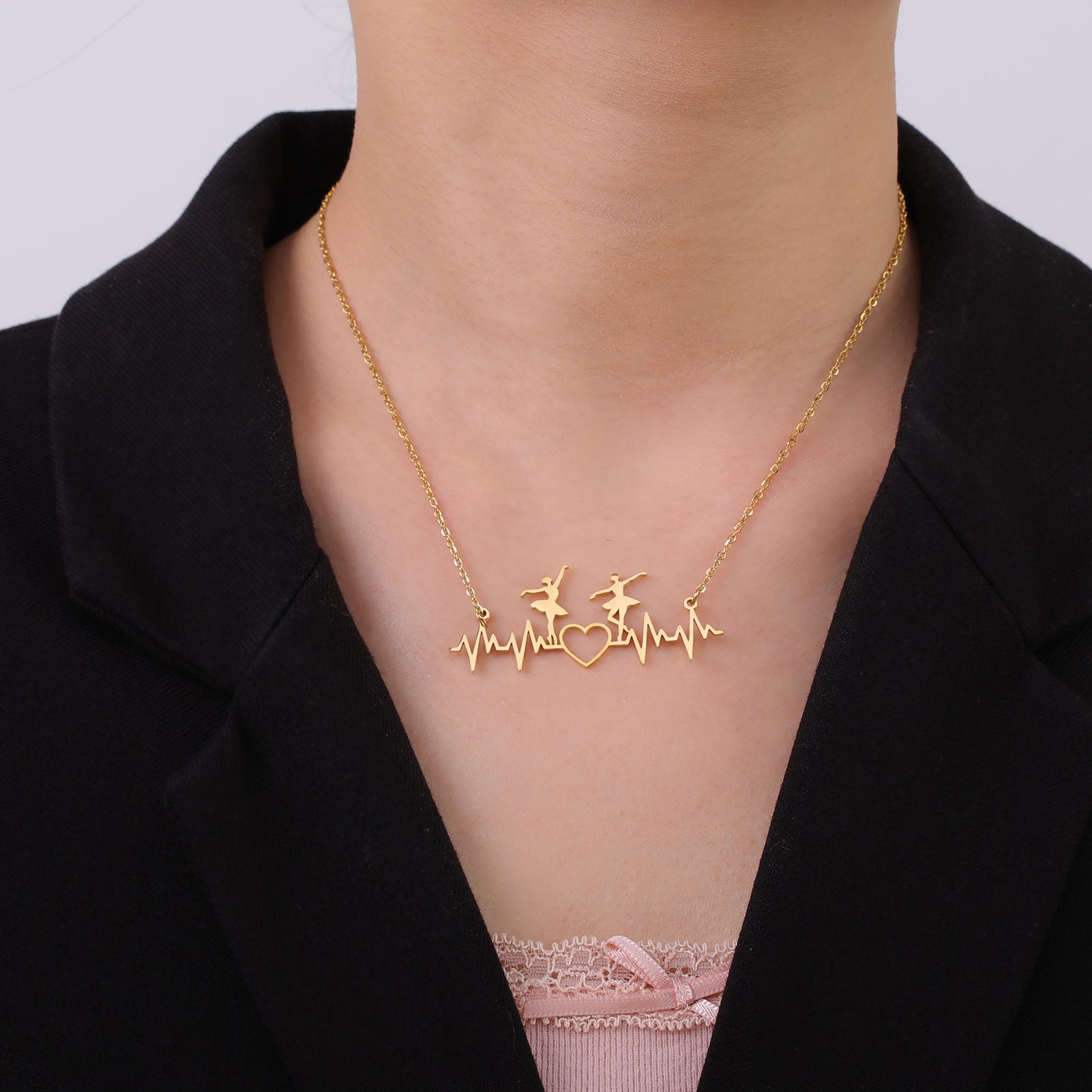 Wholesale Ballet Dancer Girl Heartbeat Necklace Stainless Steel Necklace ACC-NE-GeXiang006