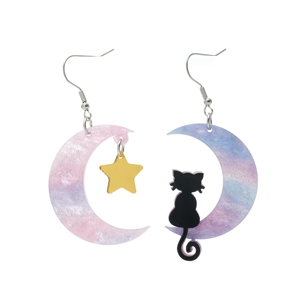 Wholesale  Moon Cat Pendant Acrylic Earrings