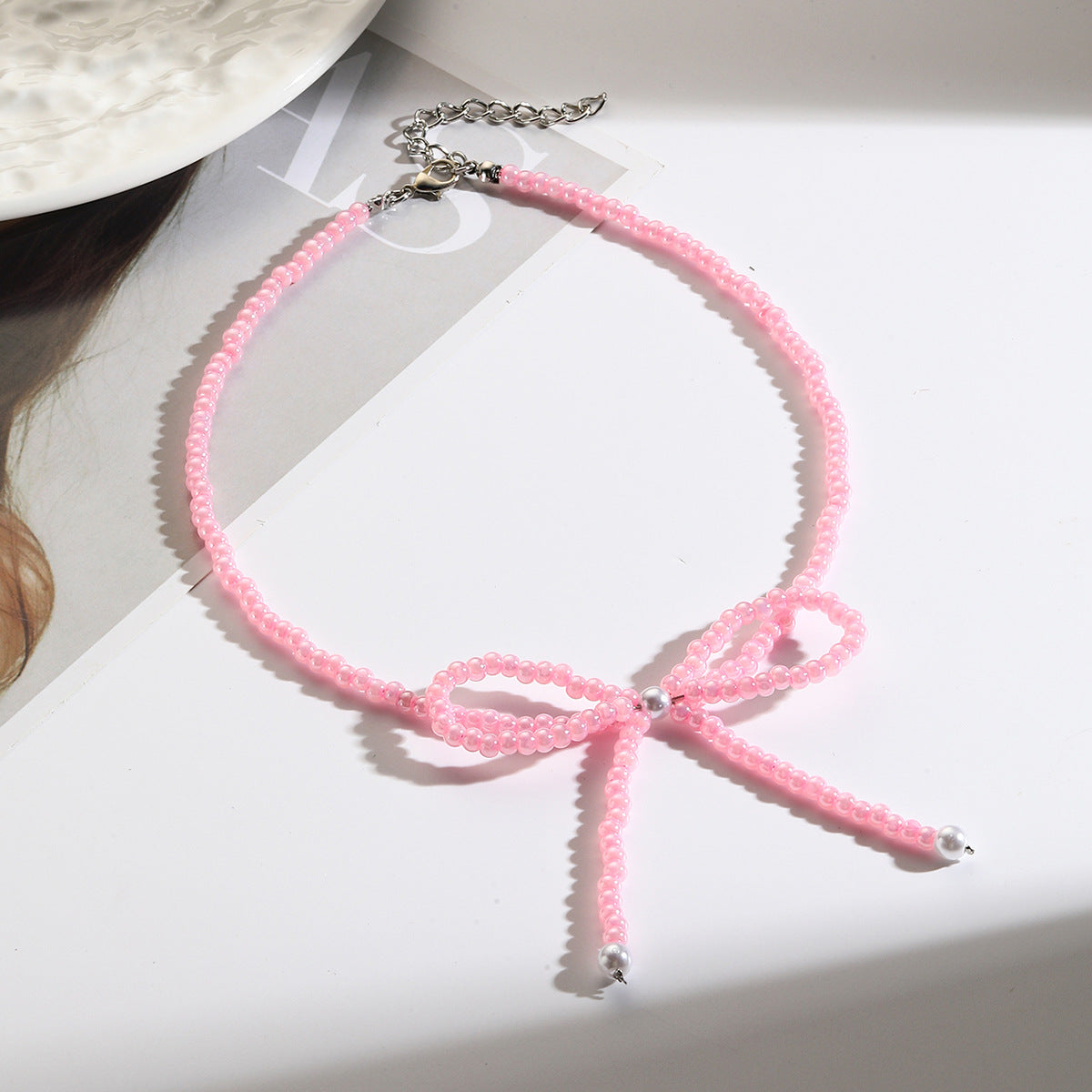 Wholesale  Butterfly Knot Necklace with Rice Beads Versatile Choker Chain