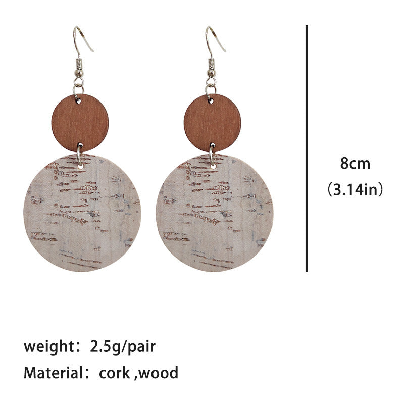 Wholesale 2 pairs/  pack Leather round earrings with bark texture and Bohemian style design
