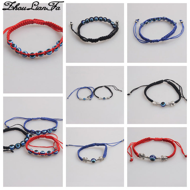 Wholesale Turtle Elephant 9 Round Beads Blue Eyes Red Rope Woven Adjustable Bracelet