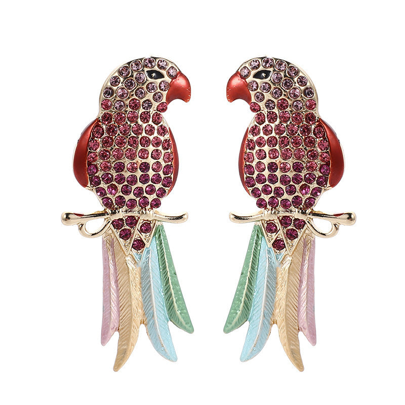 Wholesale Full Diamond Parrot Stud Earrings for Women Trendy Bird Jewelry Gift