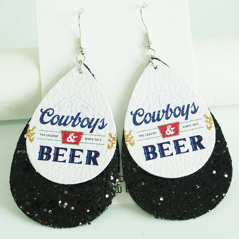 Wholesale 2 Pairs/pack Beer Red Wine Wine Lovers Shiny Party Leather Earrings ACC-ES-HY087