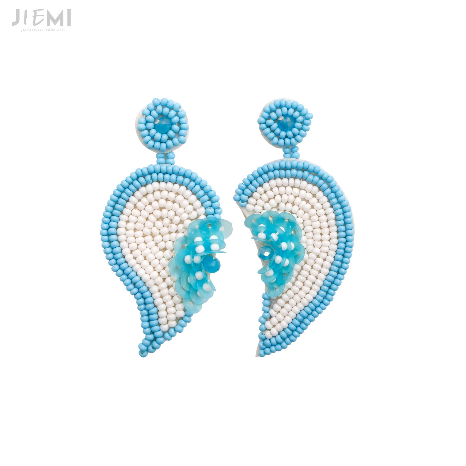 Wholesale Valentine's Day Handwoven Heart Flower Asymmetric Sequined Rice Bead Earrings