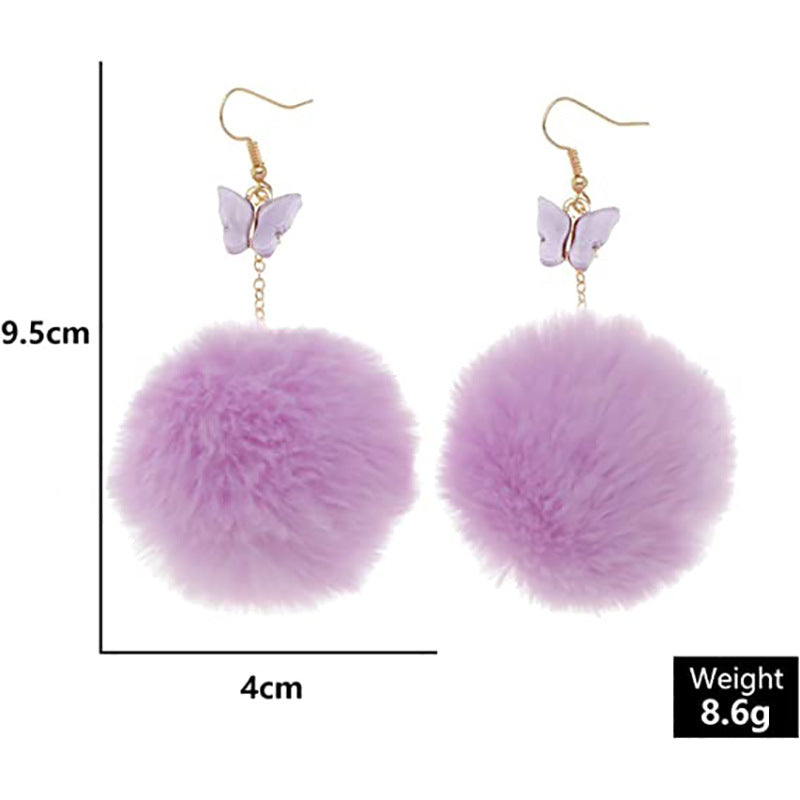 Wholesale Mink Fur Pom Pom Pendant Butterfly Earrings