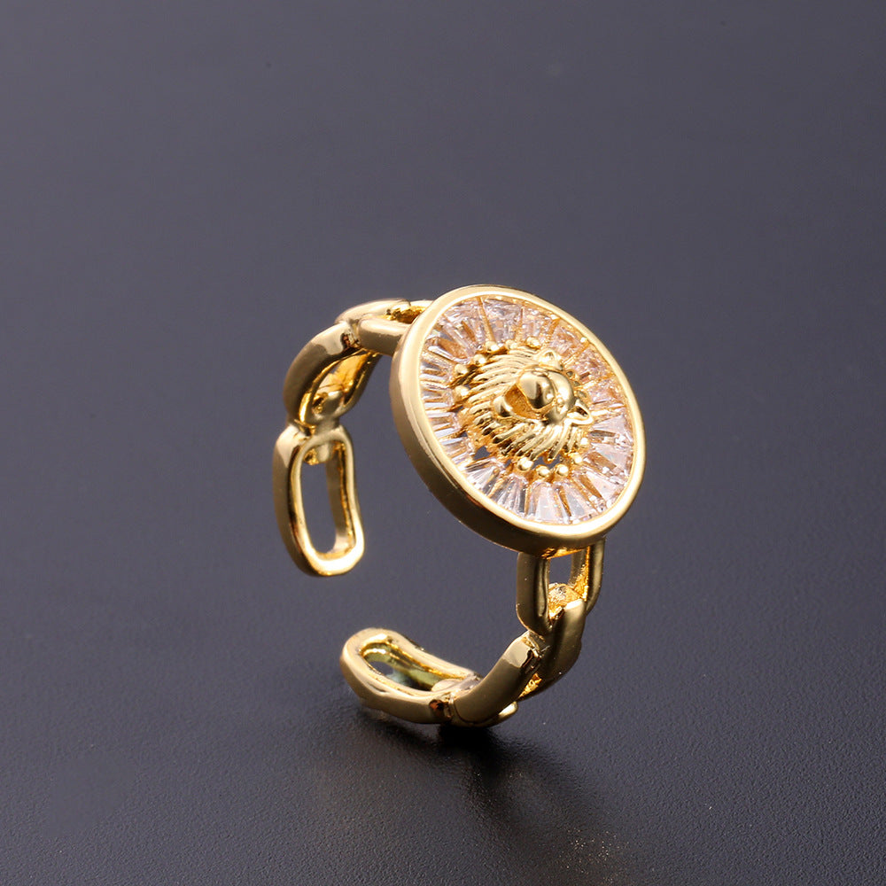 Wholesale European Fashion Sparkling Gold Plated Copper Zircon Open Ring Geometric Chic Jewelry Accessory Gift