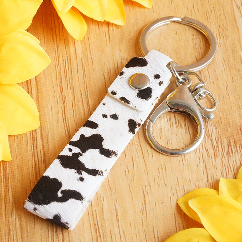 Wholesale of 2pcs/pack Leopard Zebra Cow Camo Genuine Leather Horse Hair Keychain ACC-KC-HY014