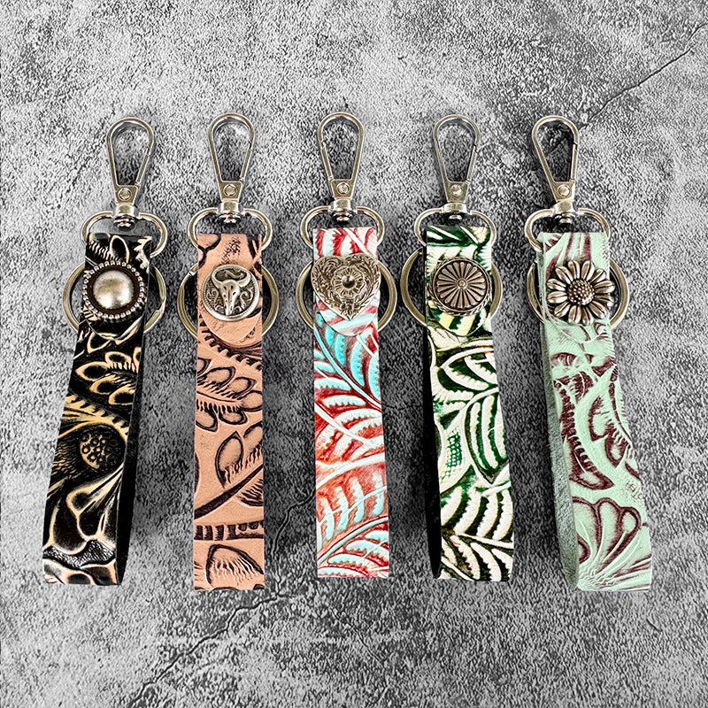 Wholesale Western leather embossed keychain