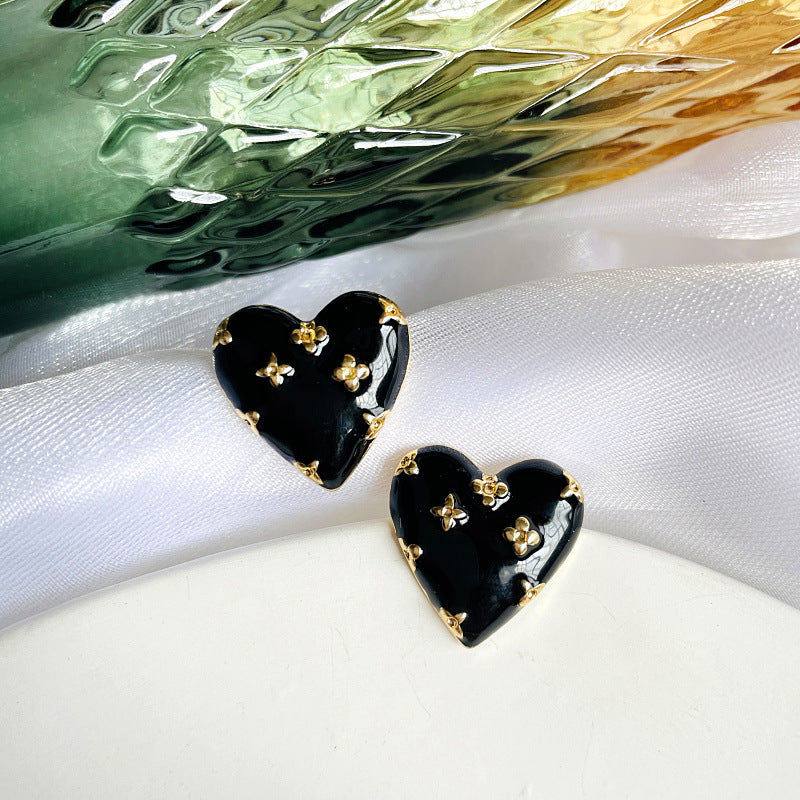 Wholesale Heart Shape Enamel Earrings,  Floral Love Design Drip Oil Finish,  Trendy Boutique Jewelry for Party Gift