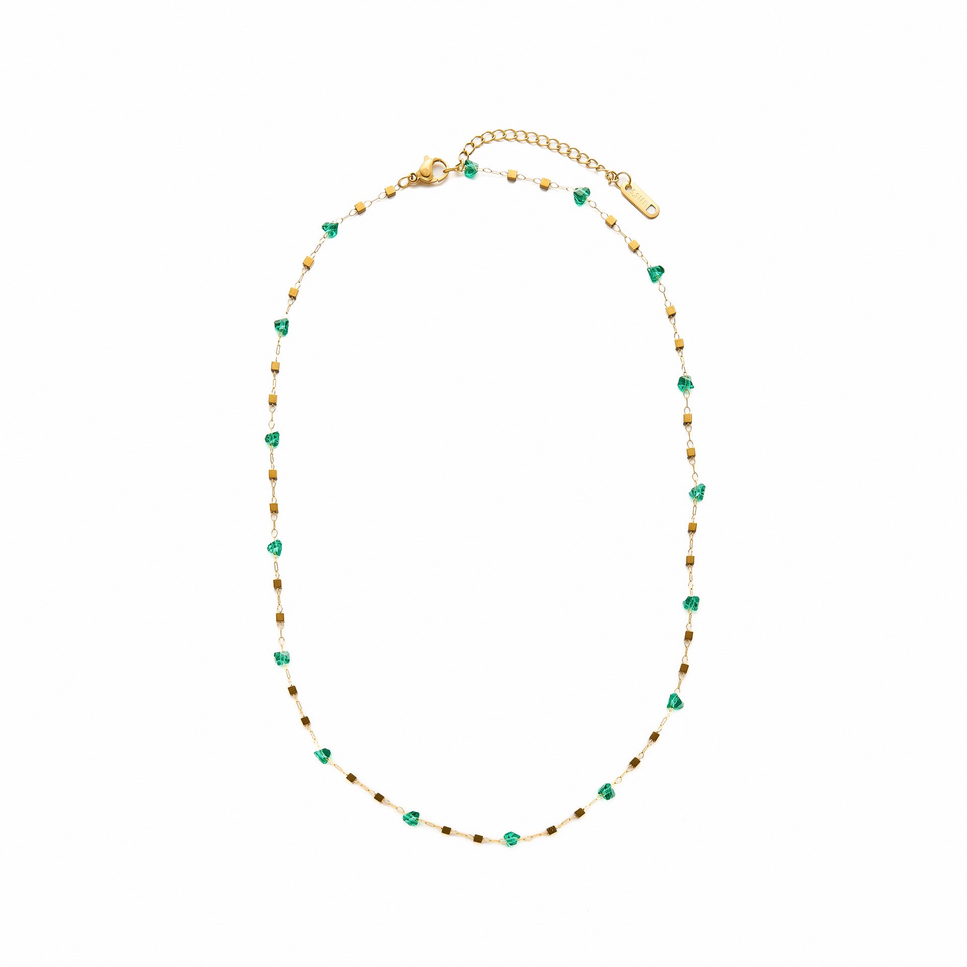 Wholesale Light Luxury Dopamine Style Square Titanium Steel Necklace with Colorful Zirconia