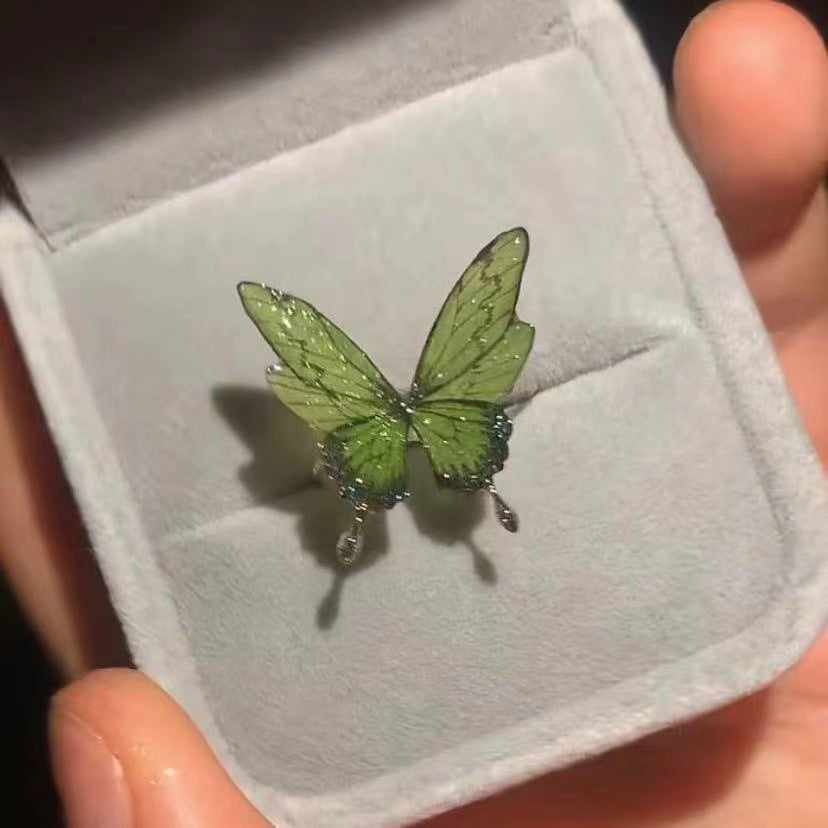 Wholesale  light green Butterfly Shining Opening Ring