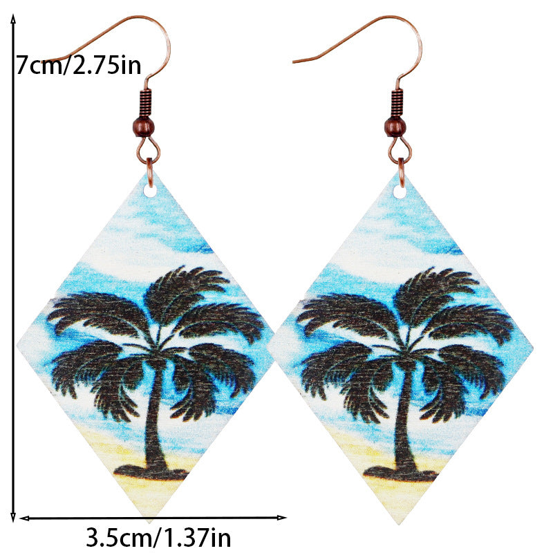 Wholesale Summer Ocean Wind Coconut Tree Sea Beach Wood Earrings ACC-ES-WeiAn006