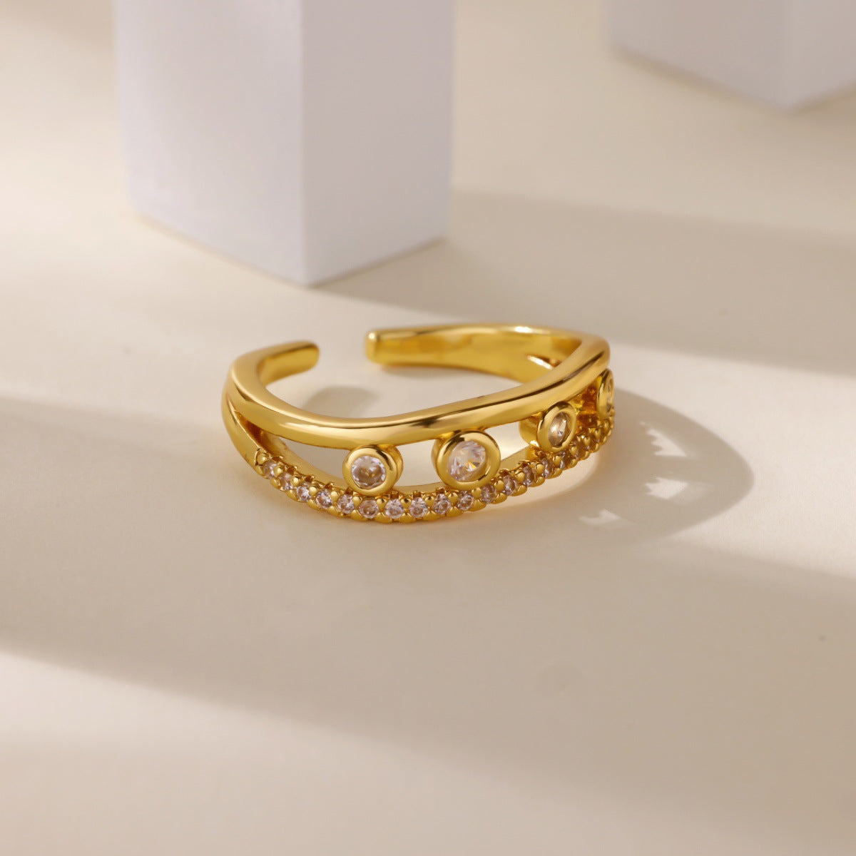 Wholesale Copper ring inlaid with colorful cubic zirconia in a butterfly and flower design