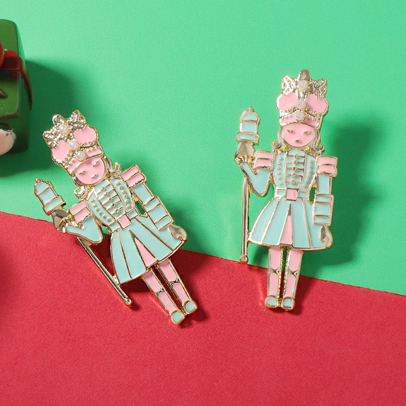Wholesale Christmas inlaid zircon cartoon king and princess drop oil alloy earrings