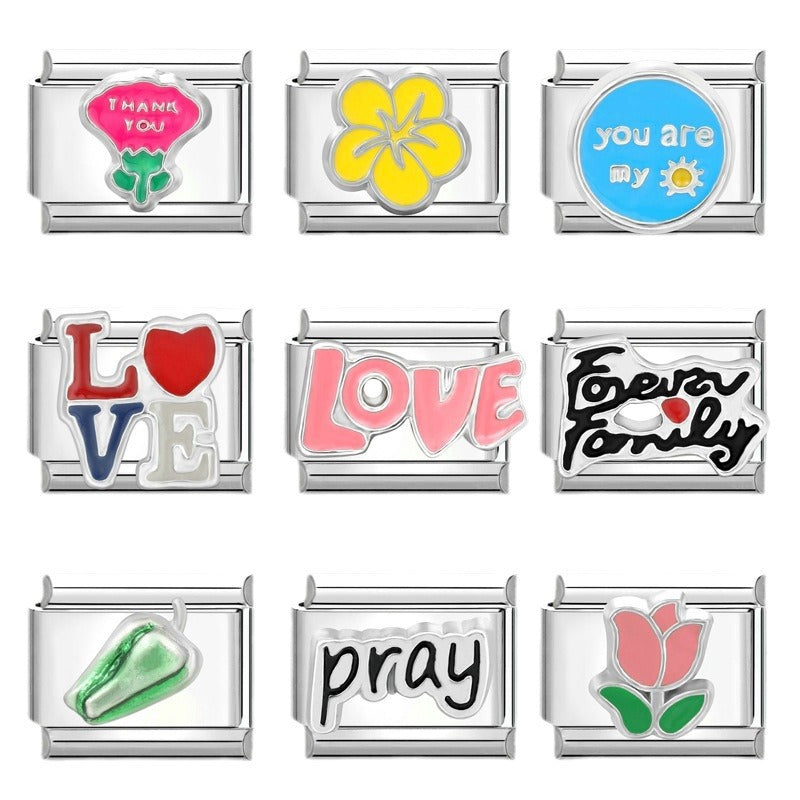 Wholesale Stainless steel DIY charm color love letter module stainless steel elastic bracelet