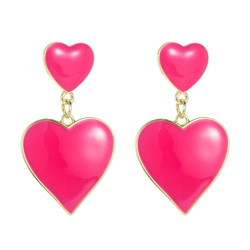 Wholesale cute heart shaped alloy electroplating water drop earrings