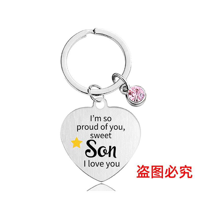 Wholesale Color Printed Pink Diamond Heart Shape Metal Keychain for Family and Friends Gifts Creative Keychain ACC-KC-Ganggu021