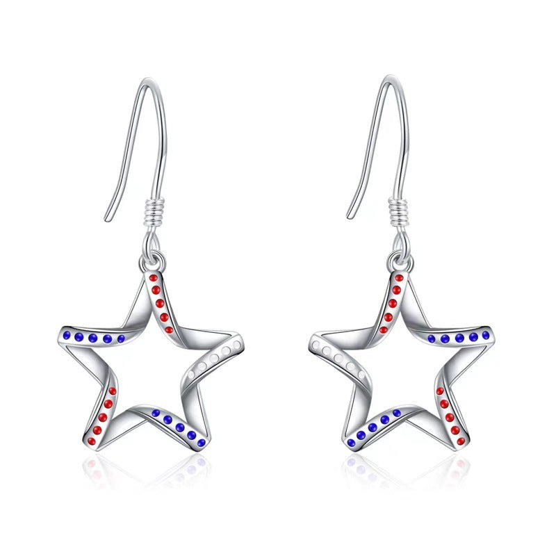 Wholesale  American Independent Day Earrings  Five-pointed Star Alloy Ear Hooks