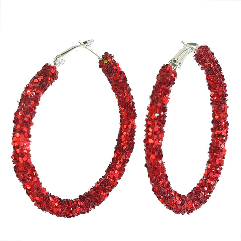 Wholesale 2 Pairs/pack Christmas Shiny Red Candy Rhinestone Big Hoop Earrings ACC-ES-HY181