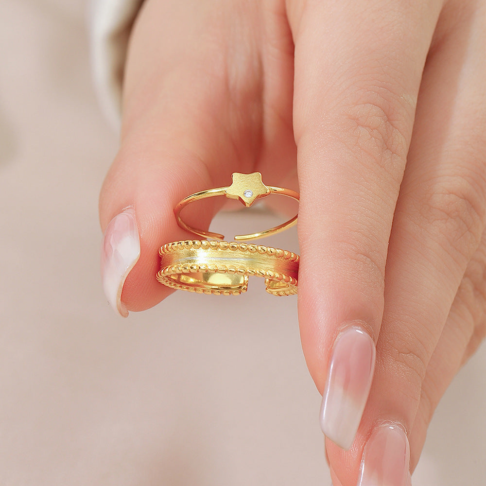 Wholesale Fashion Five Pointed Star Ring Set Stylish Copper Zircon Jewelry Chic Geometric Design Boutique Resale Accessory