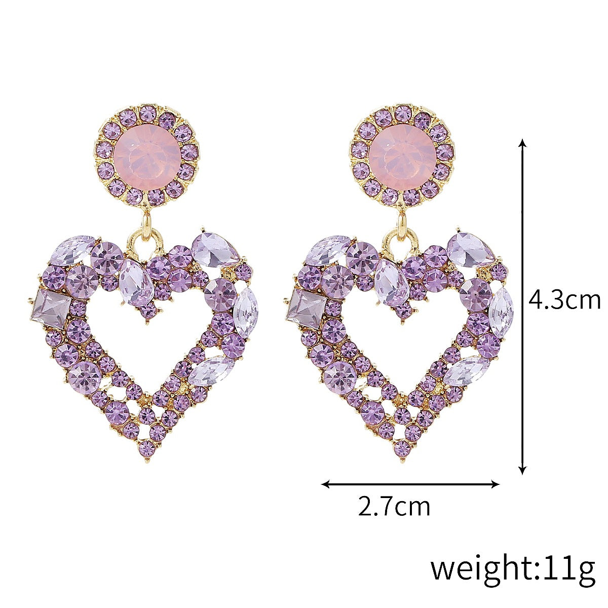 Wholesale  love silver pin earrings exaggerated purple love earrings