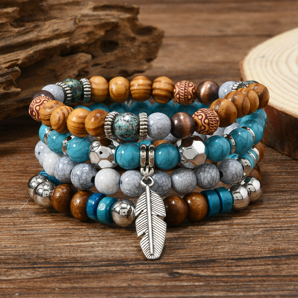 Wholesale Turquoise and Wood Bead Stacking Bracelet – Fashion Accessory Gift for Women