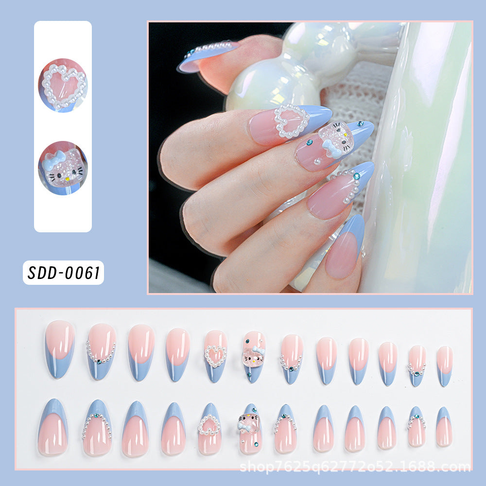 Wholesale 24Pcs Christmas Press On Nails Short Square Almond Gradient Rhinestone Cute Flower Design For Boutique Resale
