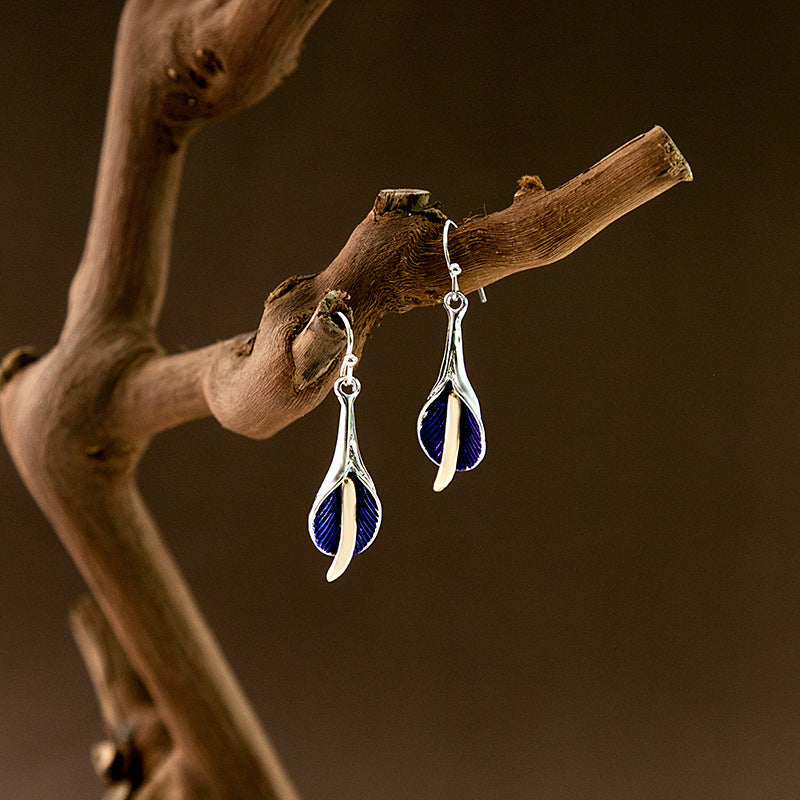 Wholesale pearl earrings  retro feather turquoise earrings