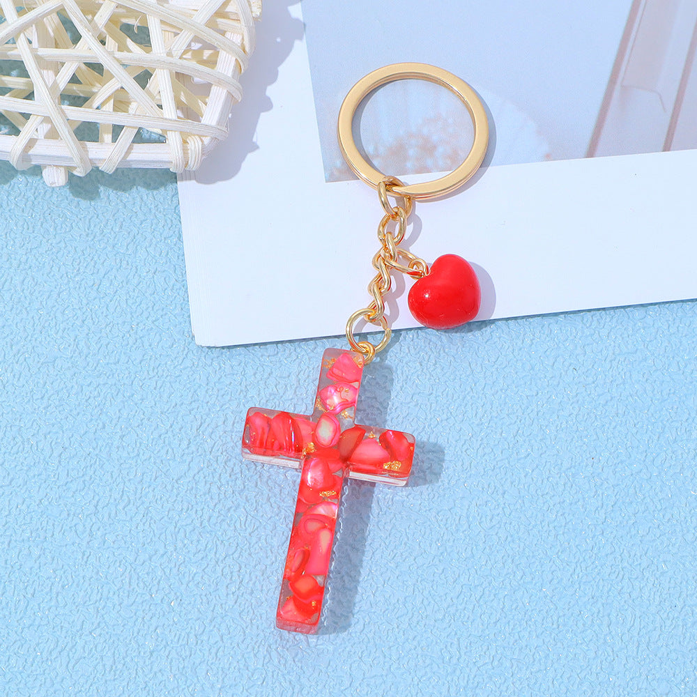 Wholesale Trendy Resin Cross Keychain with Glitter Filled Pendant,  Fashion Accessory for Girls