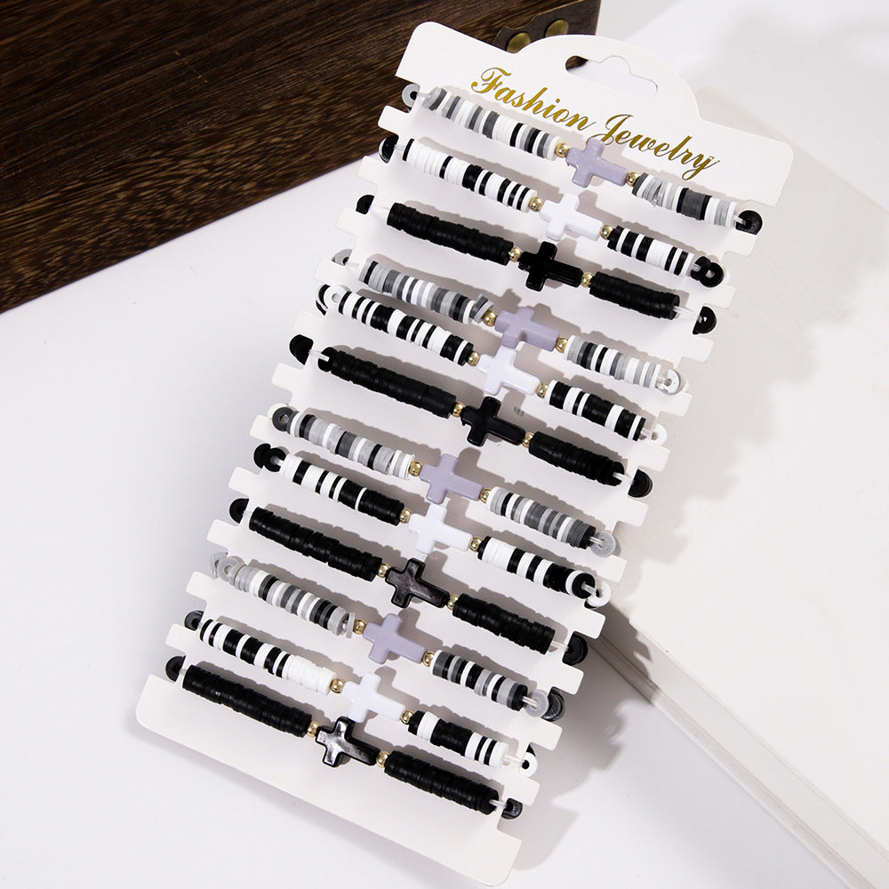 Wholesale bohemian style colorful soft pottery cross bracelet suit