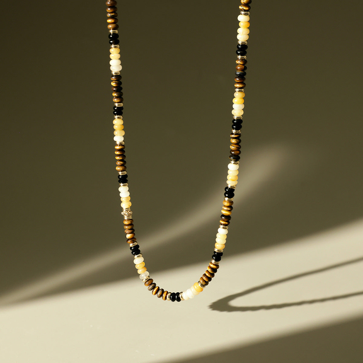 Wholesale Titanium Steel Natural Stone Tiger Eye Agate Lucky Beaded Necklace