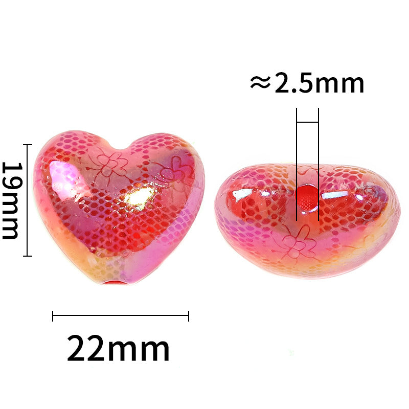Wholesale 50pcs Acrylic Lace Heart Beaded Print Vertical Hole Beads Diy Accessories ACC-BDS-BLG068