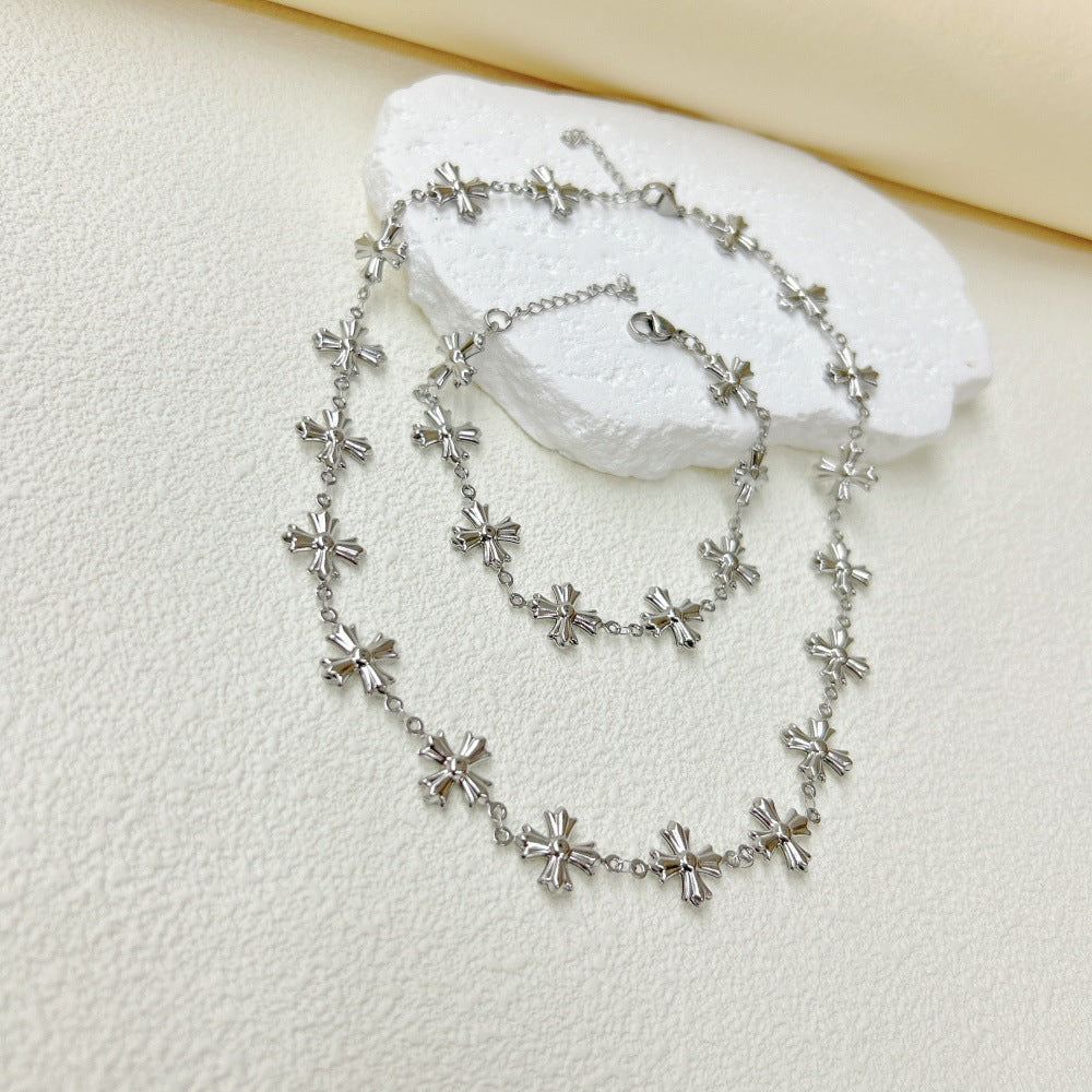 Wholesale  three-dimensional hollow stars love cross snowflake four-leaf clover necklace bracelet