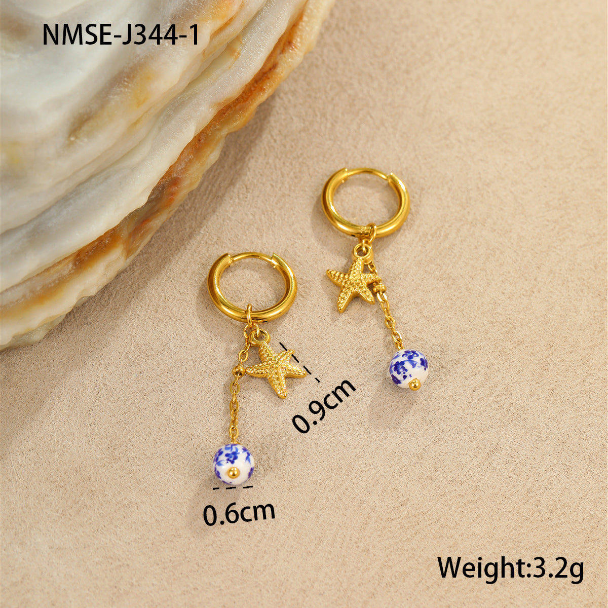 Wholesale Ceramic Starfish Shell Stainless Steel Earrings