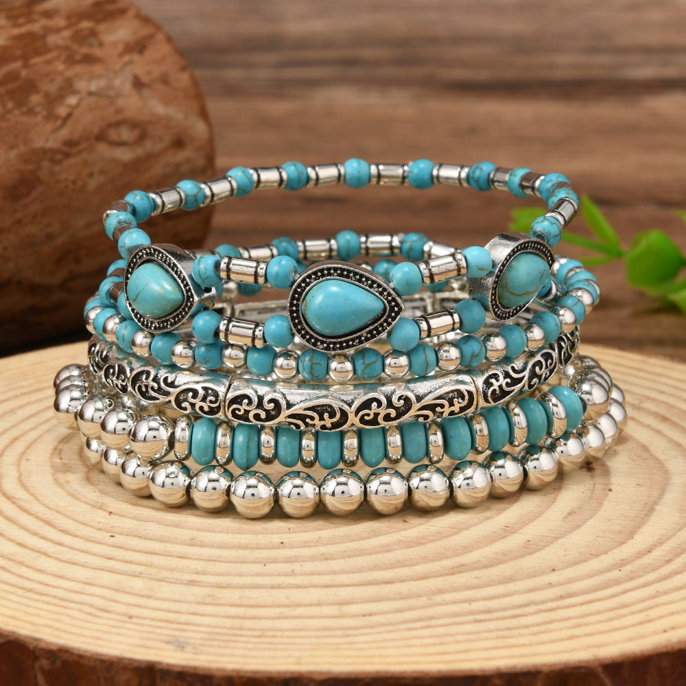 Wholesale Turquoise Western Cowboy Style Bracelet,  Handmade Fashion Jewelry for Women,  Everyday Wear Gift